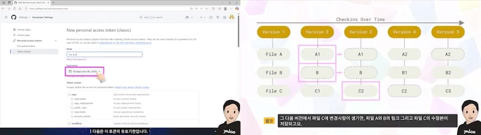 GitHub 원격 저장소와 협업 기능을 다루는 강의 데모 화면