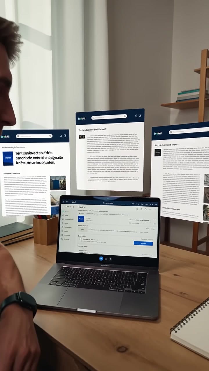 Video vertical de Bknil transformando datos de un negocio en contenido SEO y una página pública con IA. — scene 3