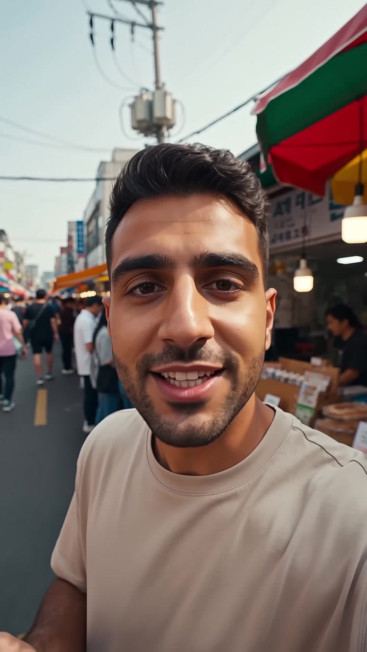 فيديو عمودي لتطبيق MeetOnce يعرض طلب تبادل لغوي وترجمة بالذكاء الاصطناعي في كوريا. — scene 1