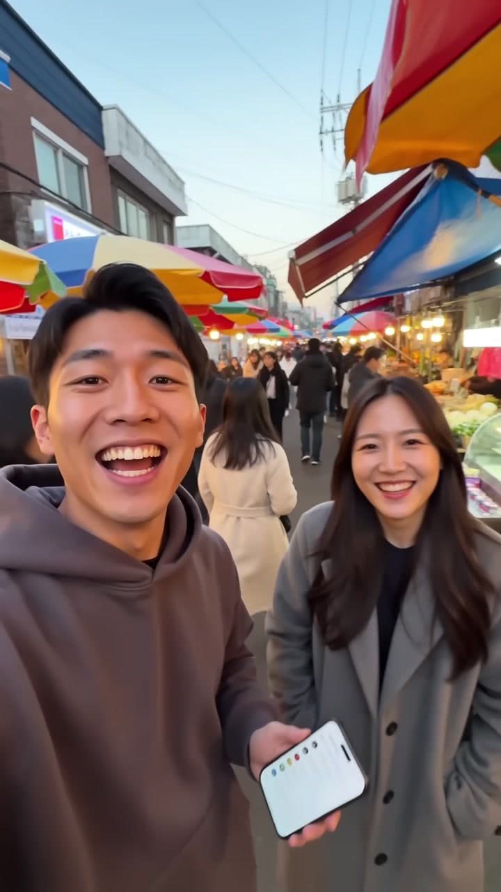 韓国で言語交換リクエストとAI翻訳を使うMeetOnceの縦型プロモーション動画。 — scene 3