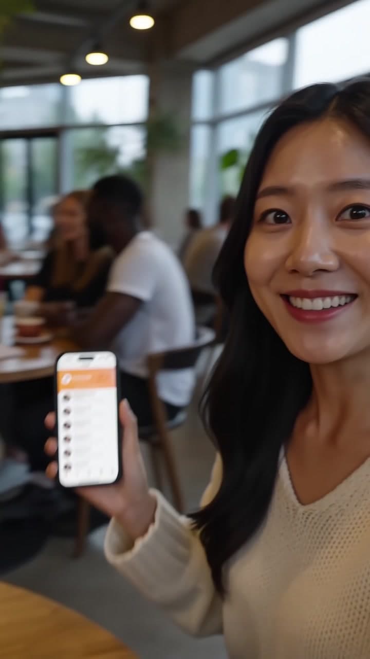 한국인이 MeetOnce에서 외국인과 문화교류를 시작하는 세로형 홍보 영상.