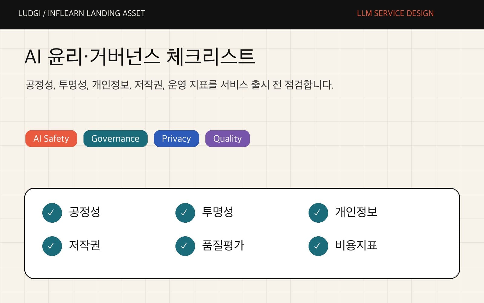 AI 윤리와 데이터 거버넌스 항목을 점검하는 체크리스트 이미지