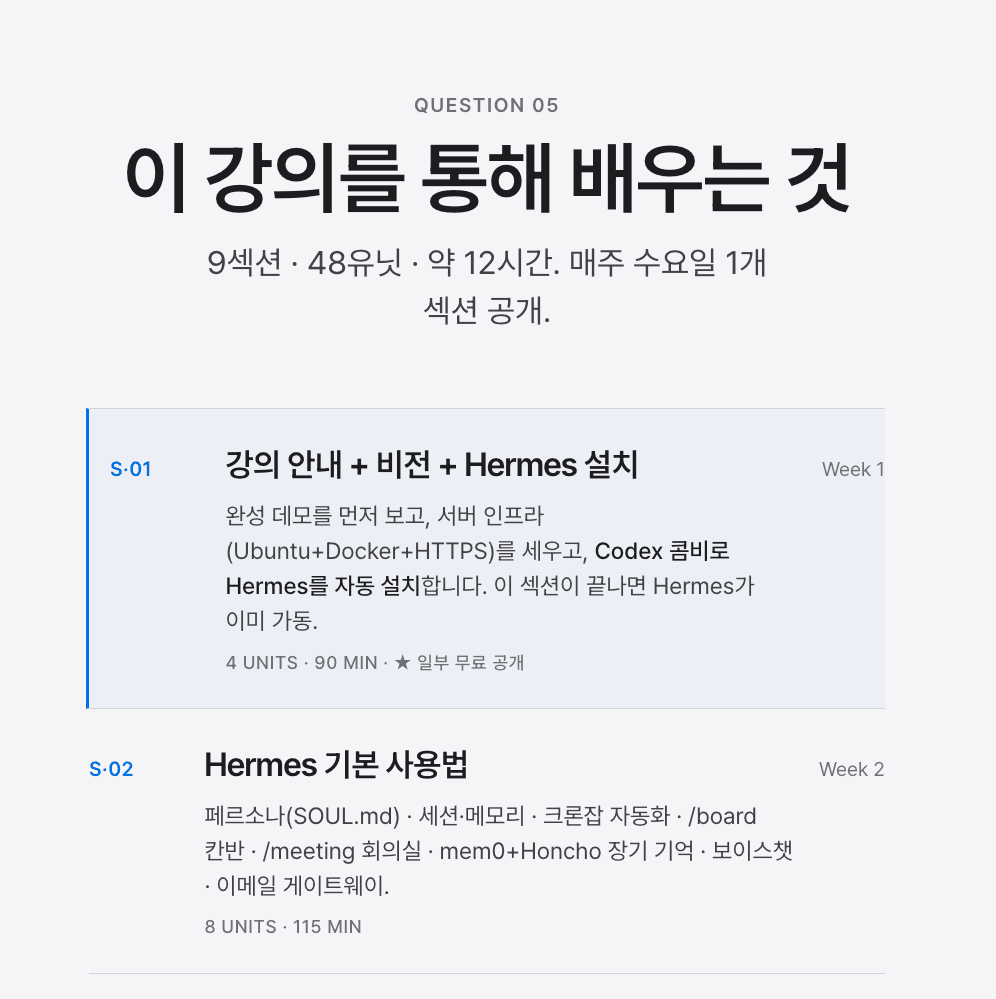 Hermes Codex 커리큘럼 개요 화면
