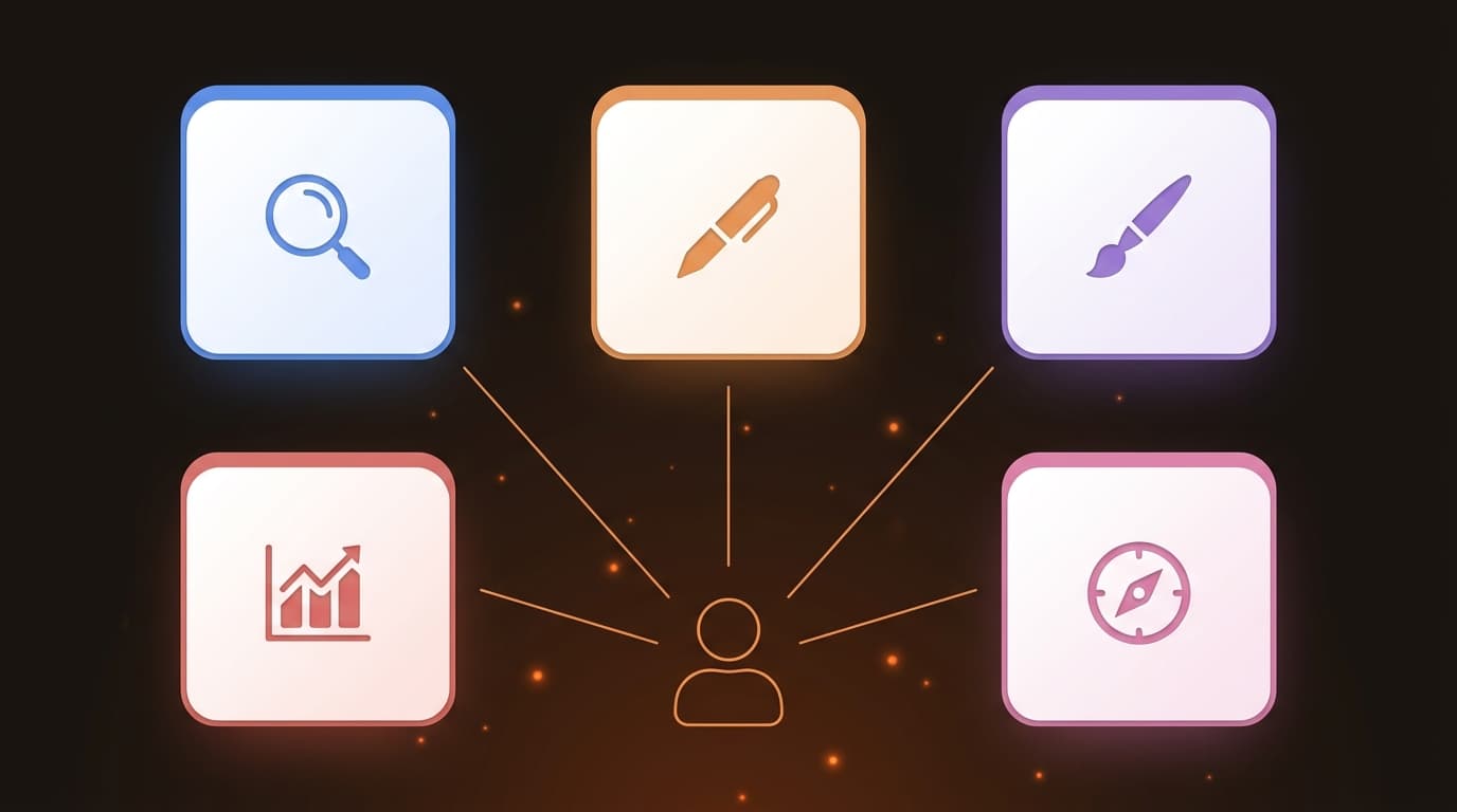 AI 에이전트 팀 콘셉트를 보여주는 이미지