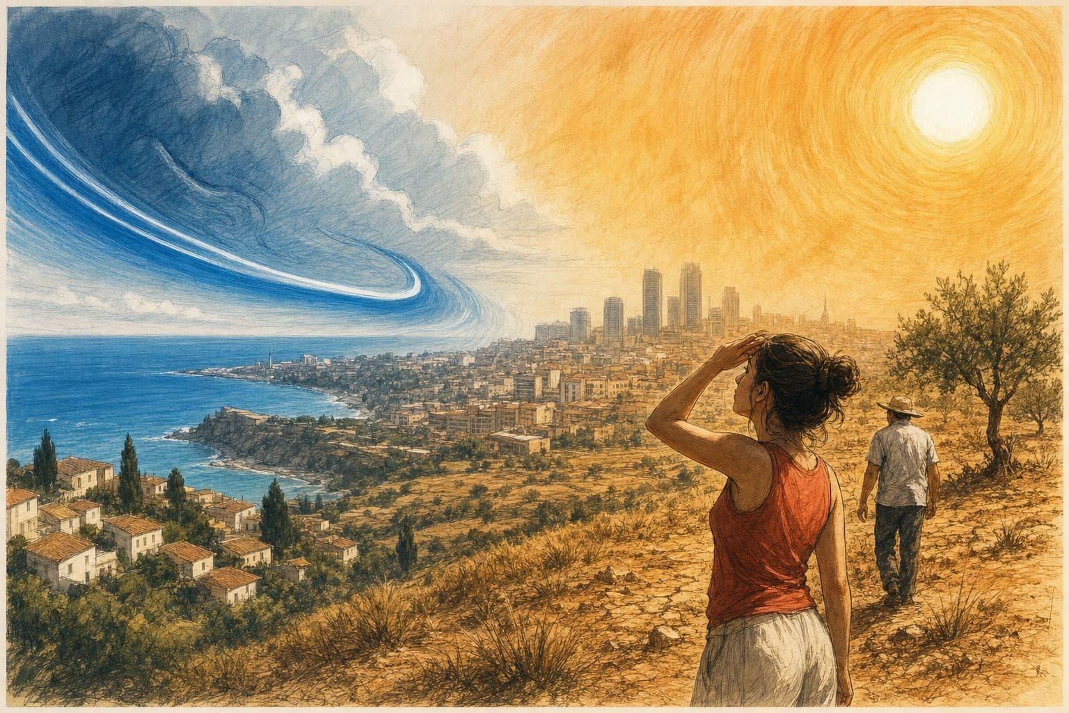 Ilustración editorial semirrealista en 2D, tinta y lápiz de color que resume el tema del artículo (1)