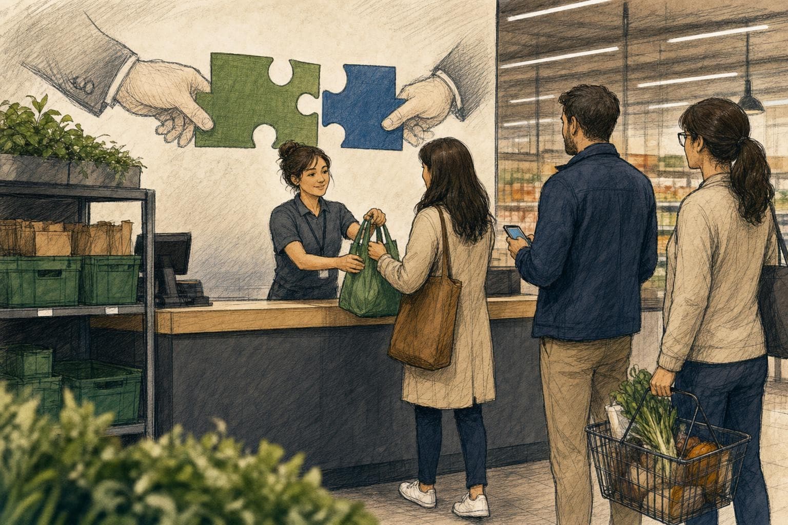 Semi-realistic 2D ink and coloured-pencil editorial illustration summarising the article topic (2)