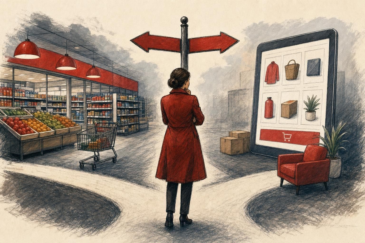 Semi-realistic 2D ink and coloured-pencil editorial illustration summarising the article topic (1)