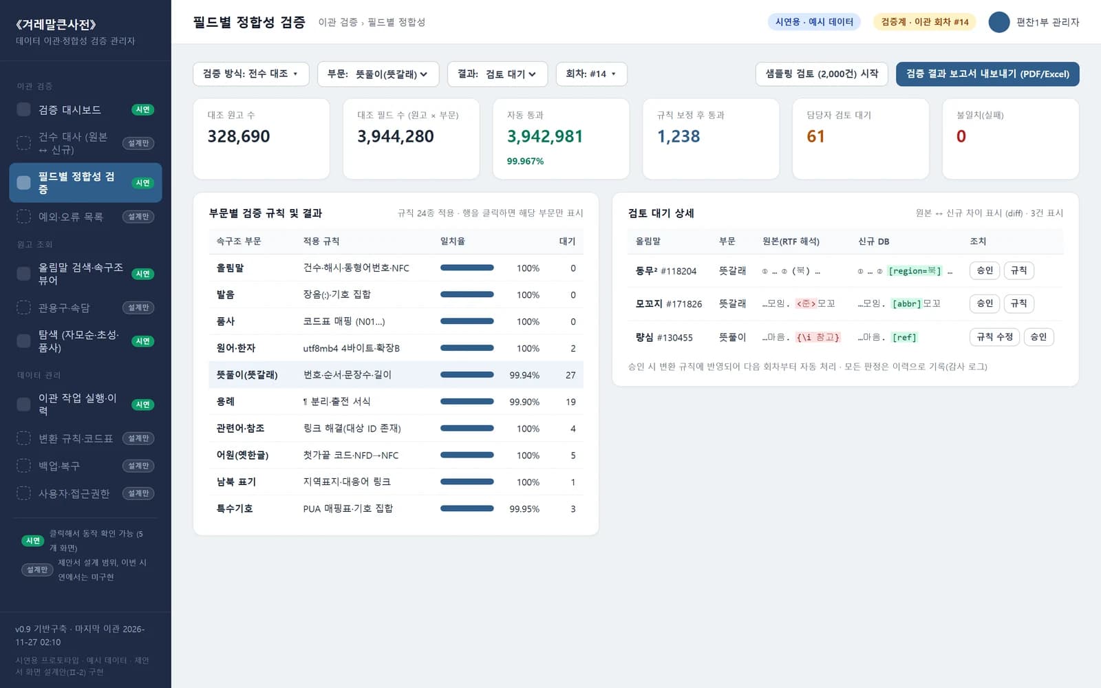 겨레말큰사전 데이터 이관·검증 — 제안 시연 시스템 제작 화면 4