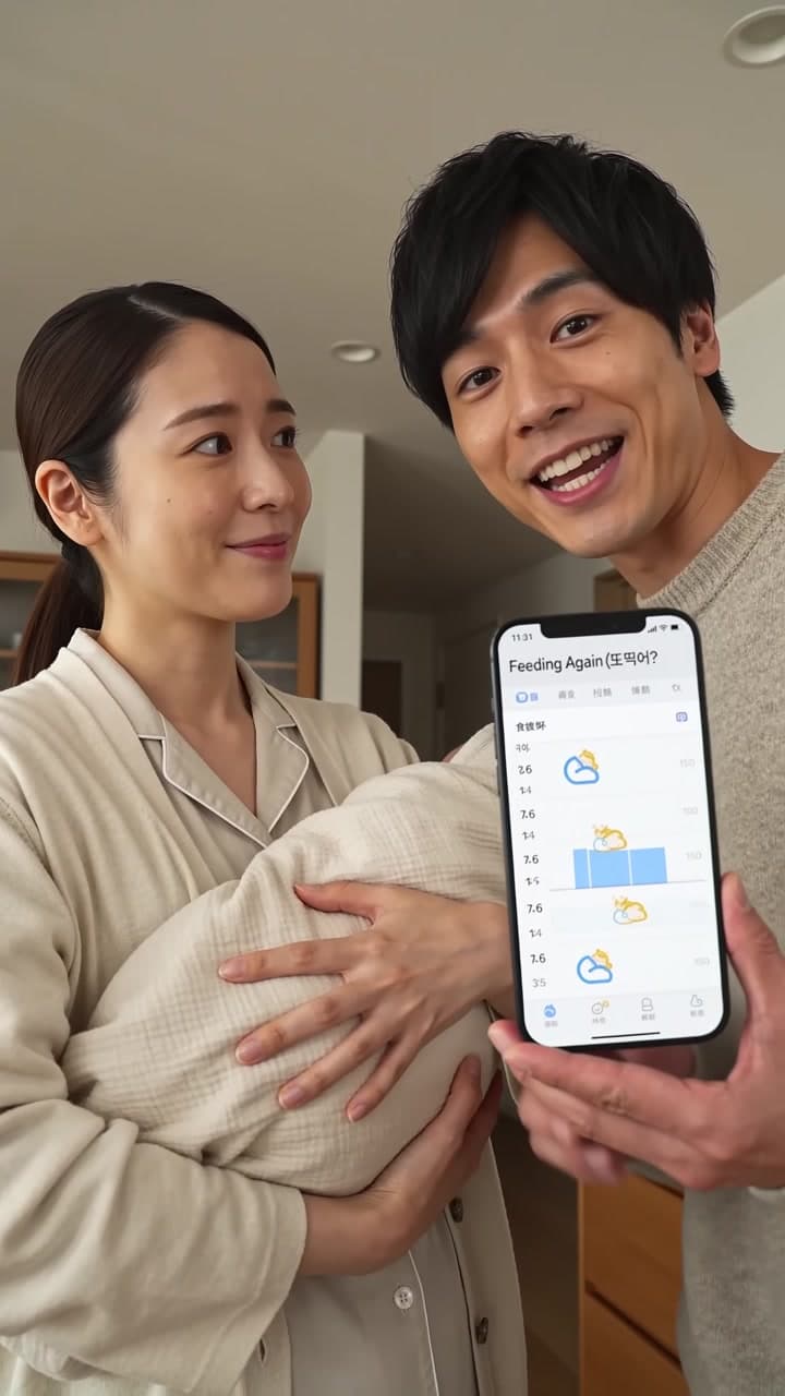 授乳・おむつ・睡眠の記録を家族で共有するFeed Againの縦型プロモーション動画。 — scene 2
