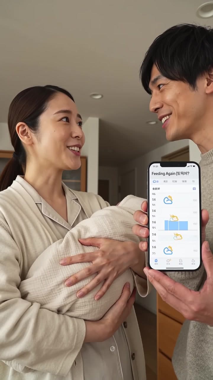 授乳・おむつ・睡眠の記録を家族で共有するFeed Againの縦型プロモーション動画。 — scene 3
