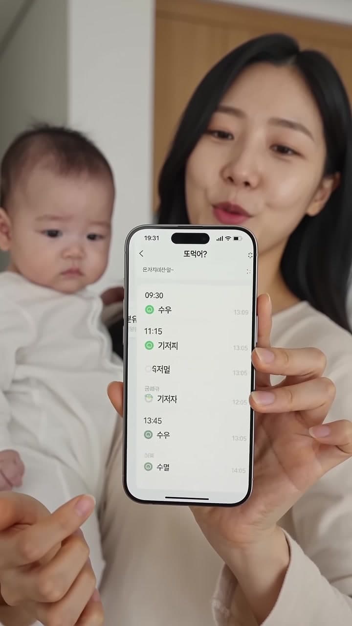 아기 수유와 기저귀, 수면 기록을 가족과 공유하는 또먹어 앱의 세로형 홍보 영상. — scene 3