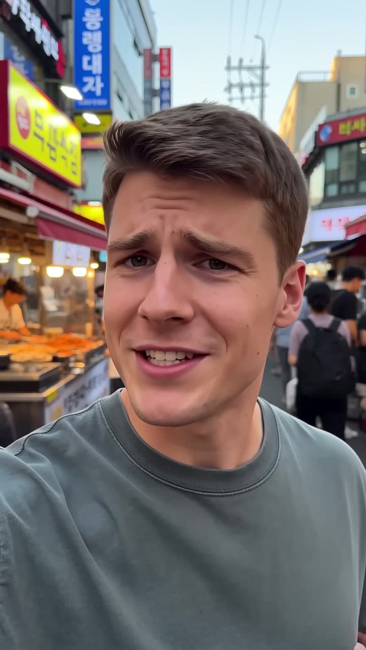 Vertical MeetOnce promo showing a language-exchange request and AI-assisted translation in Korea. — scene 1
