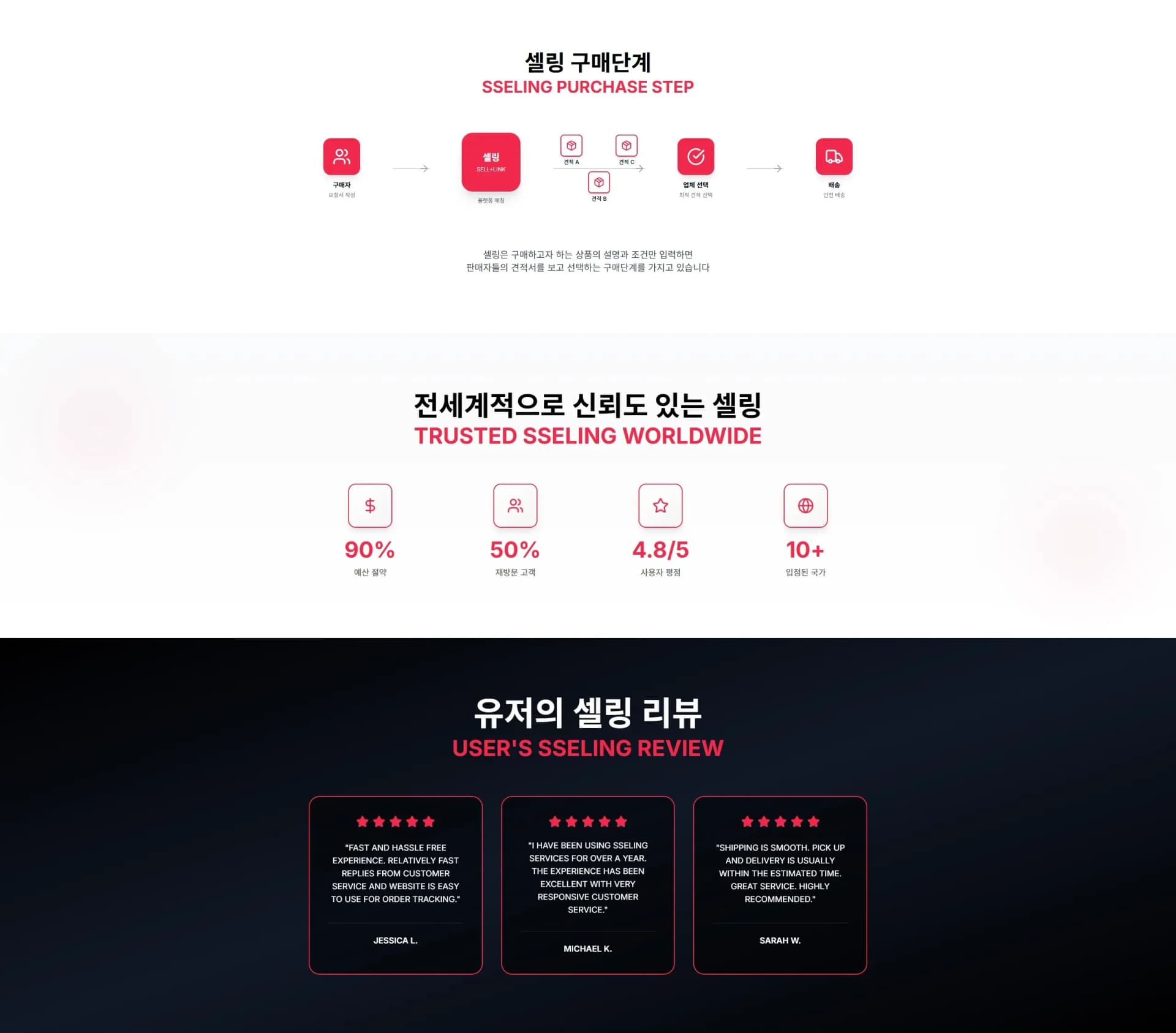 SSELING · B2B 견적 거래 플랫폼 제작 화면 1