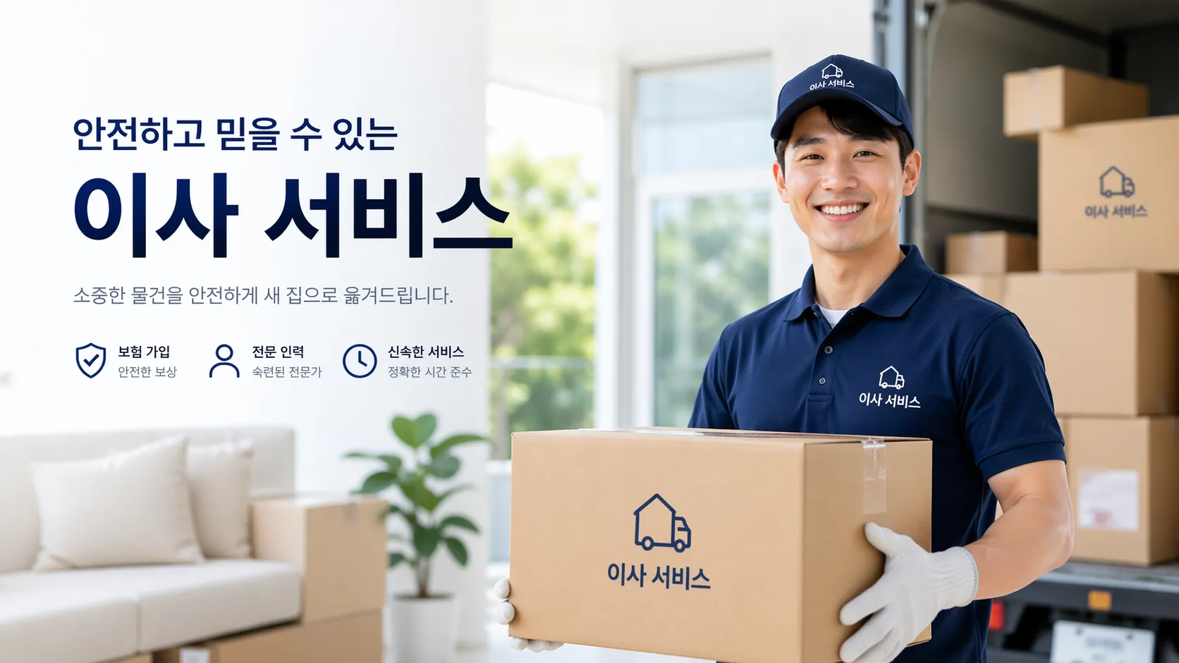 이사 서비스 · 안내와 견적 요청 대표 제작 화면