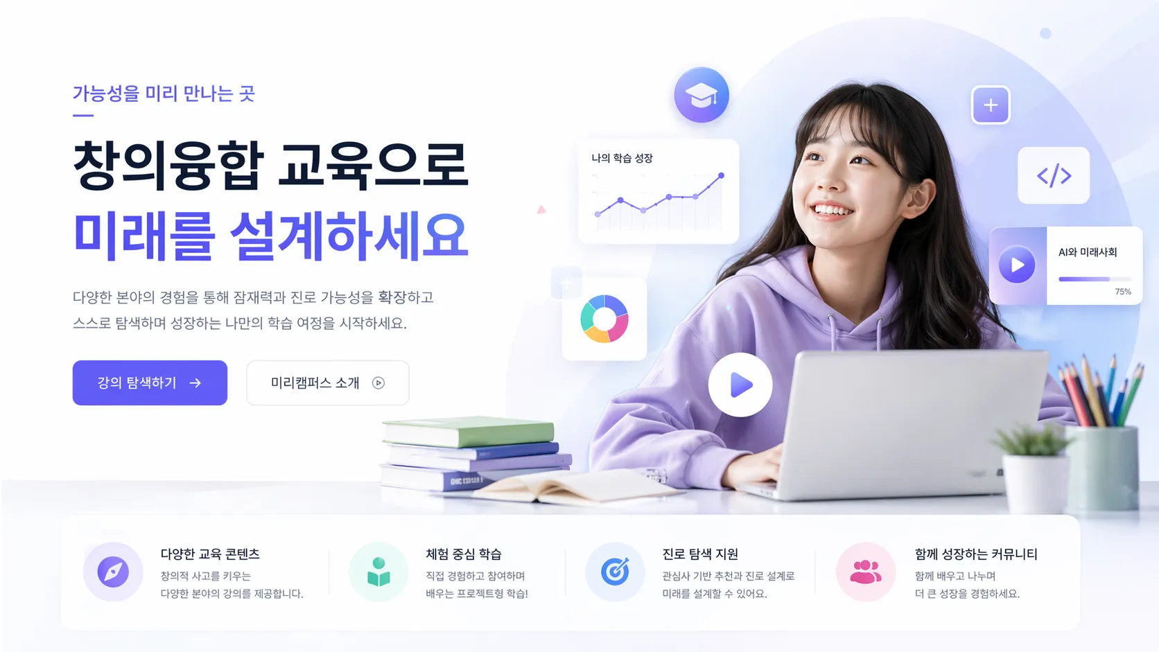 미리캠퍼스 · 창의융합 교육 탐색 대표 제작 화면