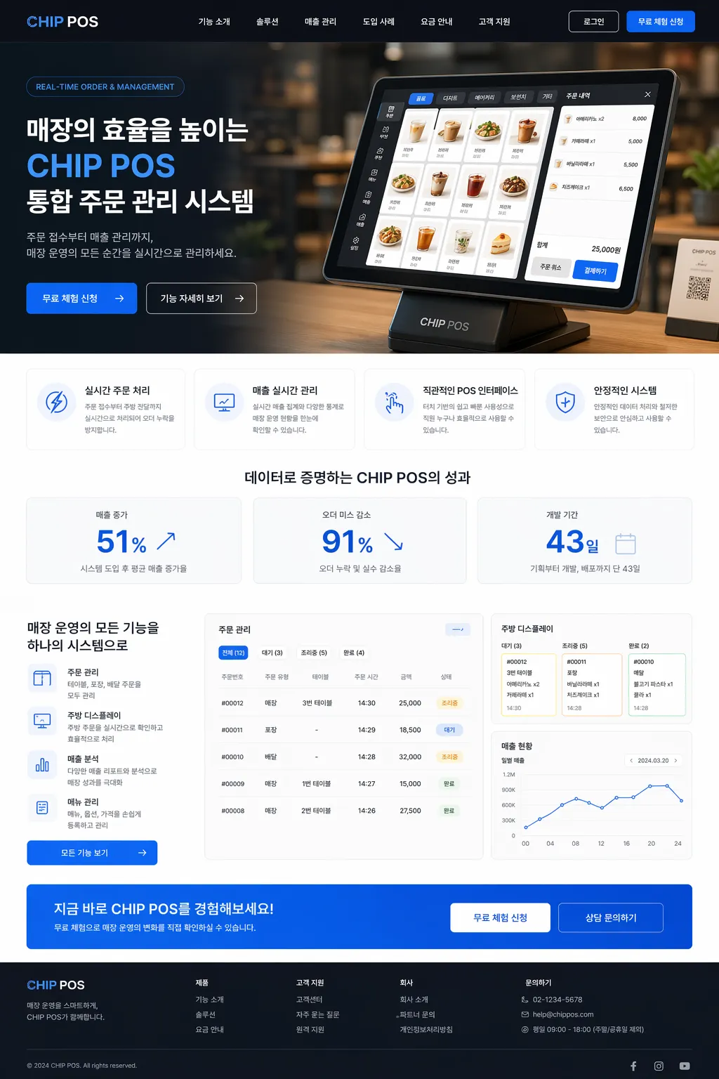 CHIP POS 주문·매출 관리 대표 제작 화면