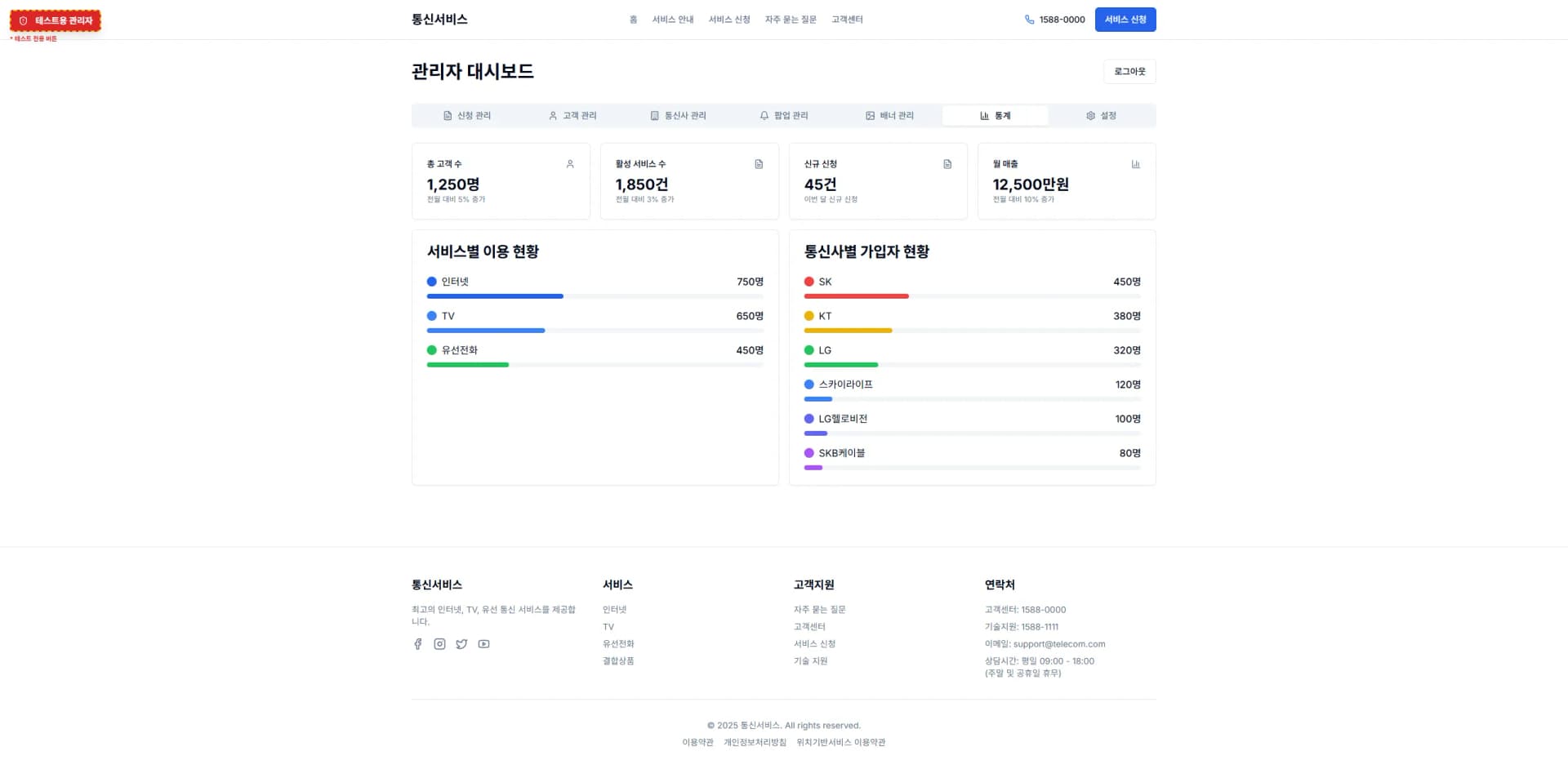 통신 서비스 · 상품과 개통 관리 제작 화면 5